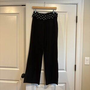 Black Wide-Leg Pants with Polka Dot Fold-Over Waistband